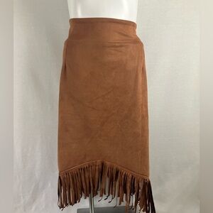 Asymmetrical Fringed Brown Skirt